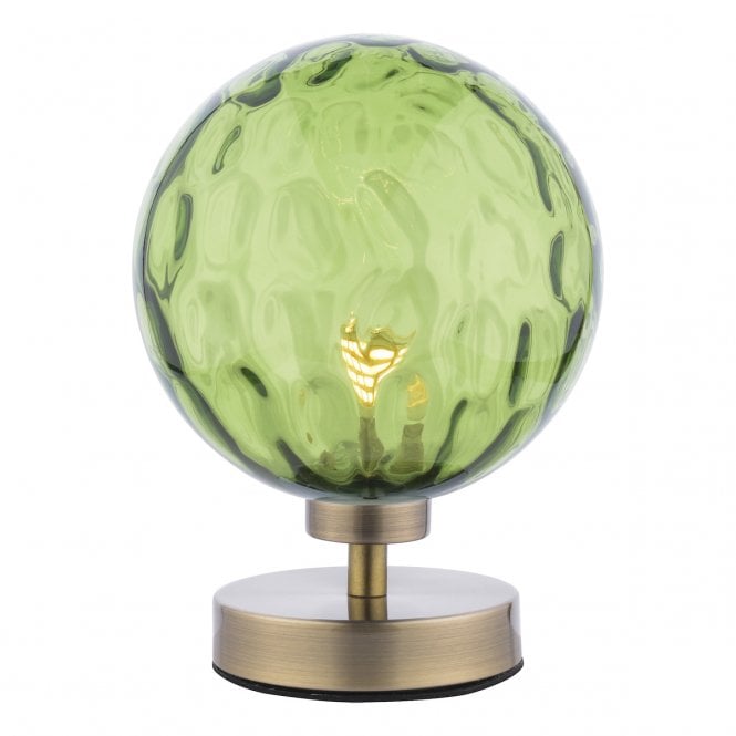ESBEN Touch Table Lamp in Antique Brass with Green Dimple Glass Globe Shade