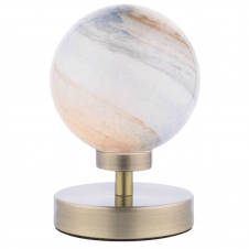 Touch Table Lamp in Antique Brass with Large Planet Glass Globe Shade
