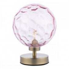 ESBEN Touch Table Lamp in Antique Brass with Pink Dimple Glass Globe Shade