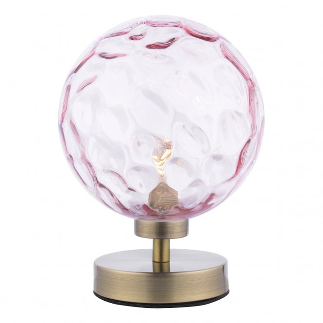 ESBEN Touch Table Lamp in Antique Brass with Pink Dimple Glass Globe Shade