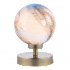 ESBEN Touch Table Lamp In Antique Brass with Planet Art Glass Shade