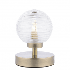 ESBEN Touch Table Lamp in Antique Brass with Ribbed Glass Globe Shade