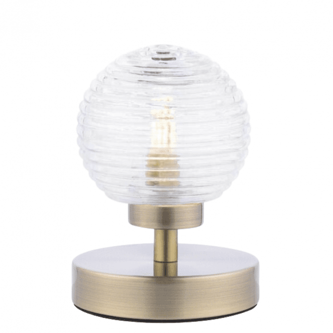 ESBEN Touch Table Lamp in Antique Brass with Ribbed Glass Globe Shade