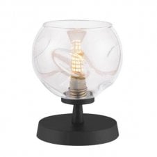 Touch Table Lamp Black with Champagne Organic Glass Globe Shade