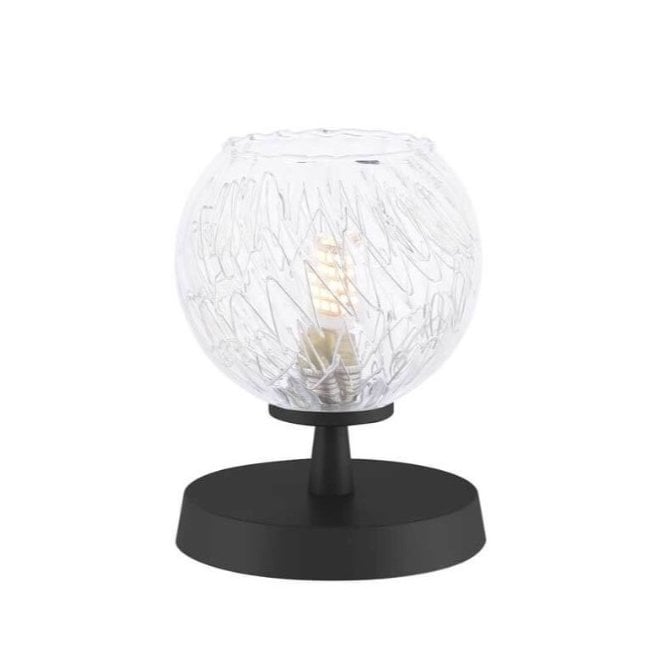 Esben Touch Table Lamp in Black with Clear Open Glass & Inner Wire Detail