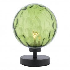 Touch Table Lamp Black with Green Dimpled Glass Globe Shade