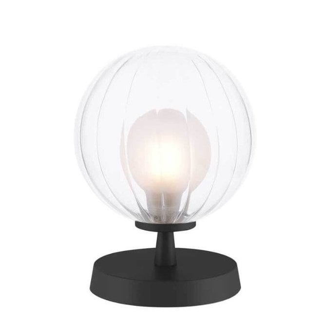 Esben Touch Table Lamp in Black with Opal and Clear Ribbed Glass Shade