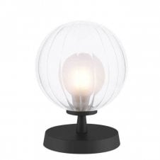 Touch Table Lamp Black with Opal and Clear Ribbed Glass Globe Shade