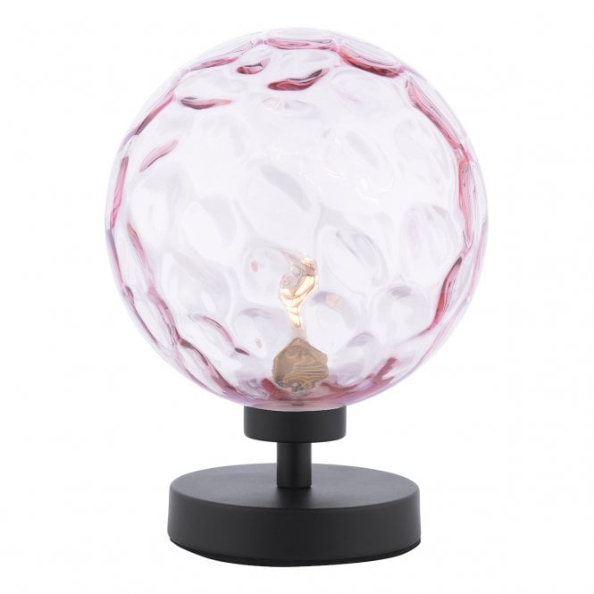 Esben Touch Table Lamp in Black with Pink Dimpled Glass Shade