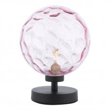 Touch Table Lamp Black with Pink Dimpled Glass Globe Shade