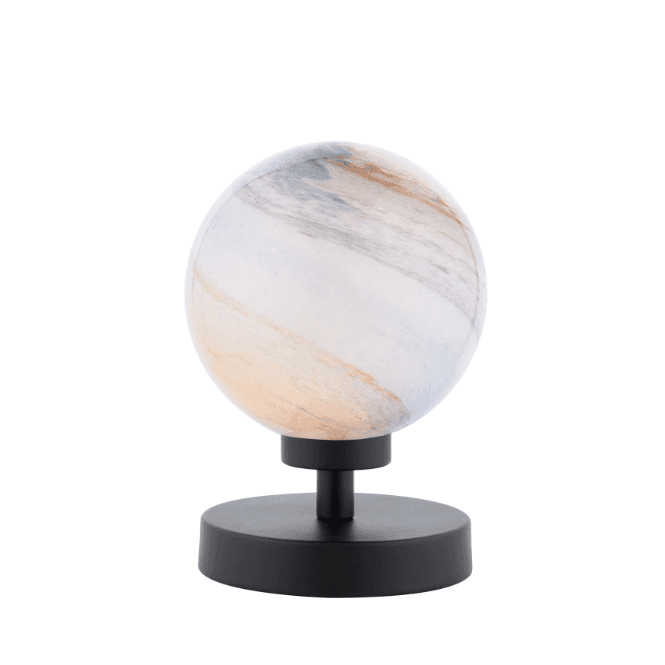 Esben Touch Table Lamp in Black with Planet Art Glass Shade (8cm)