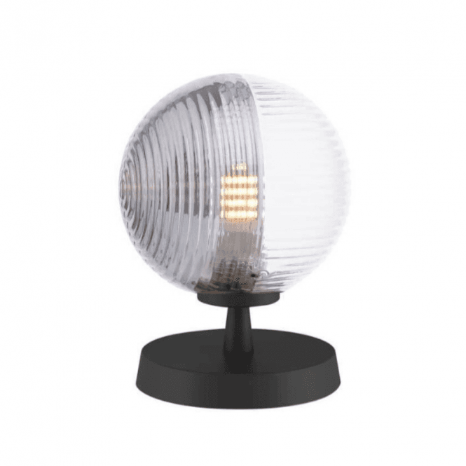 Esben Touch Table Lamp in Black with Smoked & Clear Ribbed Glass Shade (10cm)