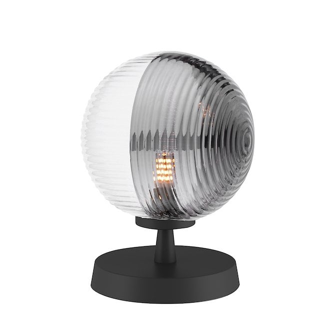 Esben Touch Table Lamp in Black with Smoked & Clear Ribbed Glass Shade (15cm)