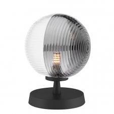 Touch Table Lamp Black with Large Smoke and Clear Ribbed Glass Shades