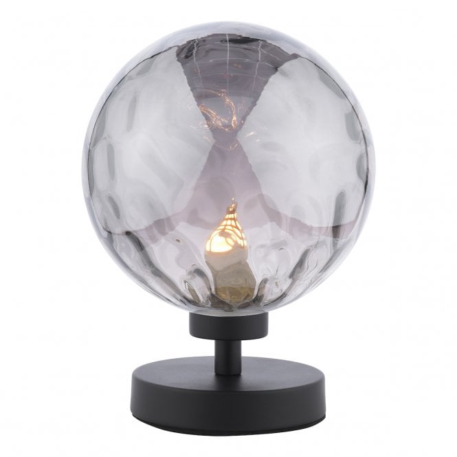 Esben Touch Table Lamp in Black with Smoked Dimpled Glass Shade