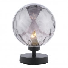 Touch Table Lamp Black with Smoked Dimpled Glass Globe Shade