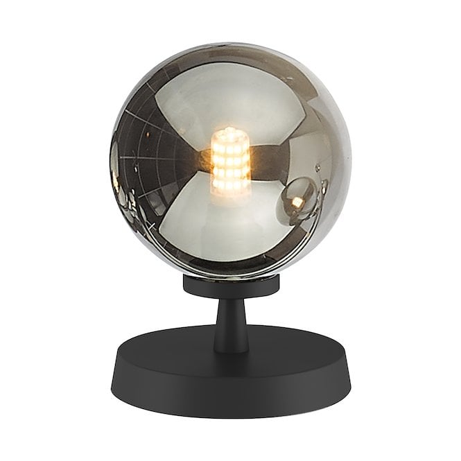 Esben Touch Table Lamp in Black with Smoked Glass Shade
