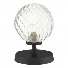 Esben Table Lamp In Black with Swirl Clear Glass Shade | www.lightingcompany.co.uk