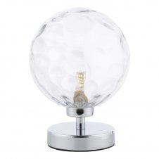 Touch Table Lamp in Chrome with Clear Dimpled Glass Globe Shade