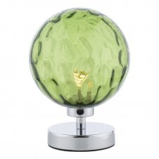 Touch Table Lamp in Chrome with Green Dimpled Glass Globe Shade