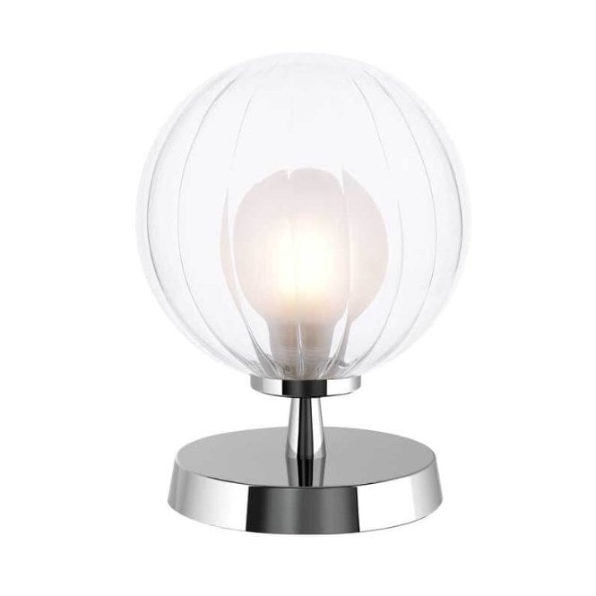 Esben Touch Table Lamp in Chrome with Opal & Clear Ribbed Glass Shade