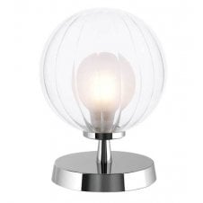 Touch Table Lamp in Chrome with Opal and Clear Ribbed Glass Globe Shade