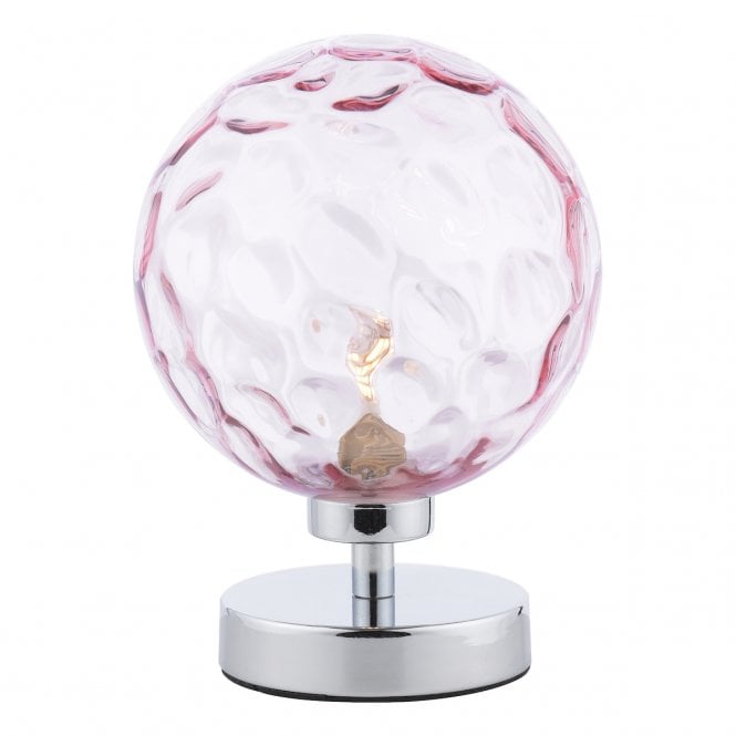 Esben Touch Table Lamp in Chrome with Pink Dimpled Glass Shade
