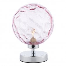 Touch Table Lamp in Chrome with Pink Dimpled Glass Globe Shade