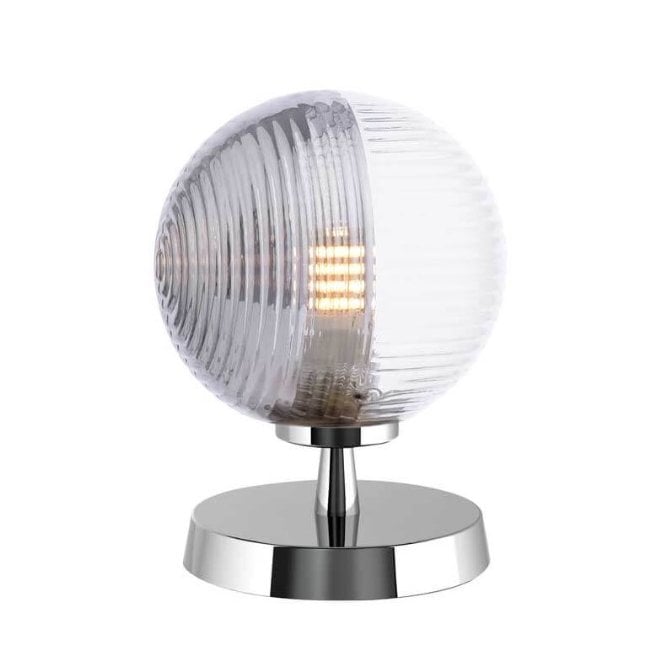 Esben Touch Table Lamp in Chrome with Smoked & Clear Ribbed Glass Shade (10cm)