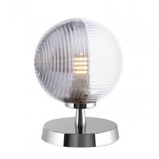 Touch Table Lamp in Chrome with Smoke and Clear Ribbed Glass Globe Shade