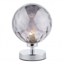 Touch Table Lamp in Chrome with Smoked Dimpled Glass Globe Shade