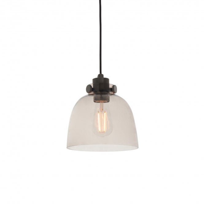 ESQUIRE Black Chrome Ceiling Pendant with Smoke Grey Tinted Glass