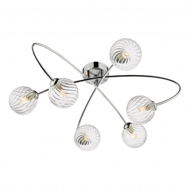ETTA Semi Flush Ceiling Fitting in Polished Chrome with Clear Glass Globe Shades 6 Light