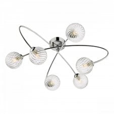 ETTA Semi Flush Ceiling Fitting in Polished Chrome with Clear Glass Globe Shades 6 Light