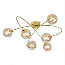 ETTA Semi Flush Ceiling Fitting in Polished Gold with Champagne Glass Globe Shades 6 Light