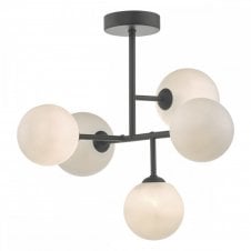 EUAN 5 light semi flush ceiling light in black with opal globe shades