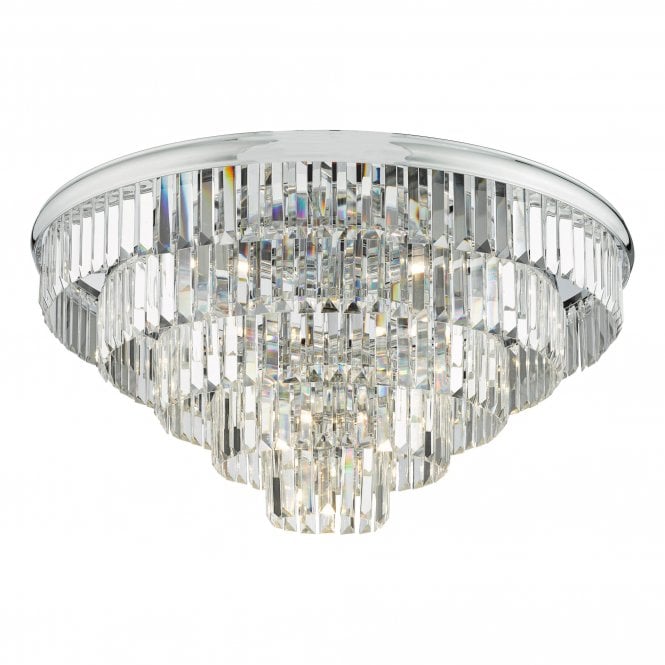 EULALIA 12 Light Flush Ceiling Light in Polished Chrome and Crystal