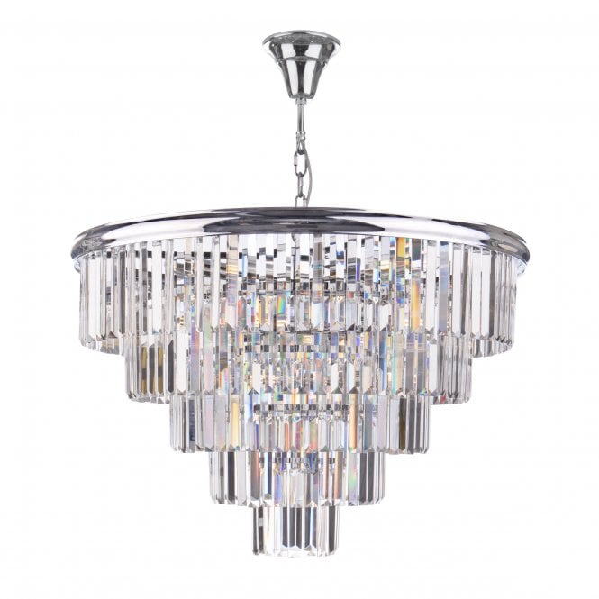EULALIA Circular 12 Light Chandelier Polished Chrome Crystal 5 Tiers