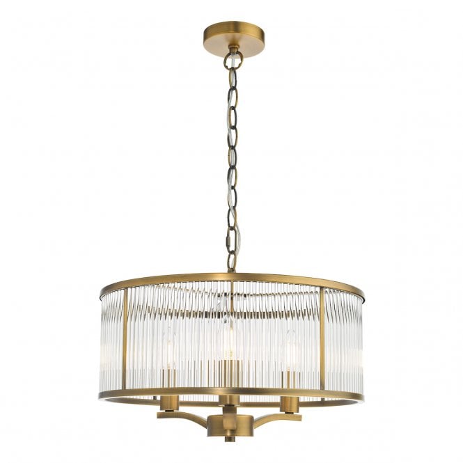 EVELYN 3 Light Art Deco Pendant in Antique Bronze and Glass