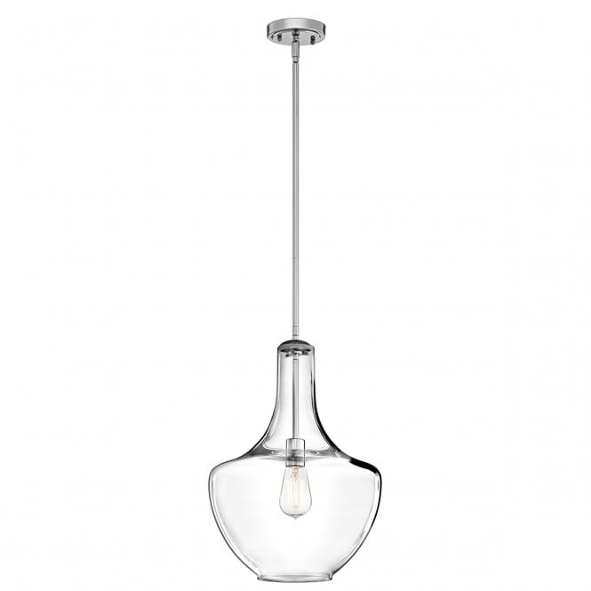 EVERLY modern clear glass and chrome pendant (medium)
