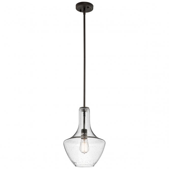 EVERLY modern clear seeded glass and old bronze pendant (small)