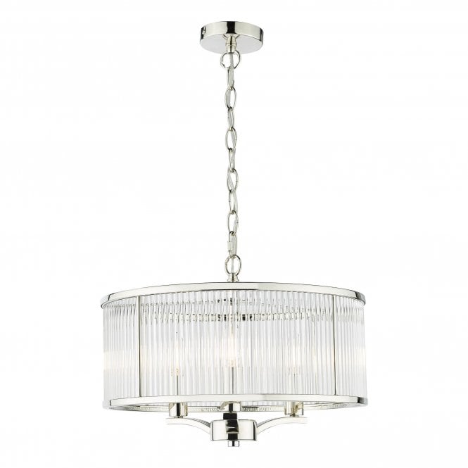 EVEYLN 3 Light Ceiling Pendant in Polished Nickel and Glass Crystal