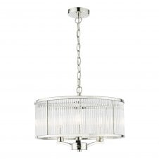 EVEYLN 3 Light Ceiling Pendant in Polished Nickel and Glass Crystal