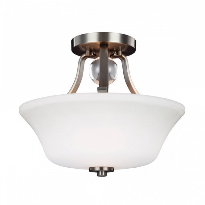 EVINGTON semi flush ceiling light in satin nickel with opal glass shade