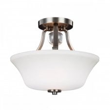 EVINGTON semi flush ceiling light in satin nickel with opal glass shade