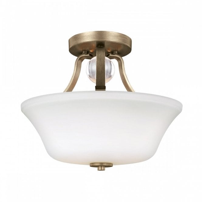 EVINGTON semi flush ceiling light in sunset gold with opal glass shade