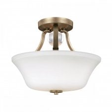 EVINGTON semi flush ceiling light in sunset gold with opal glass shade