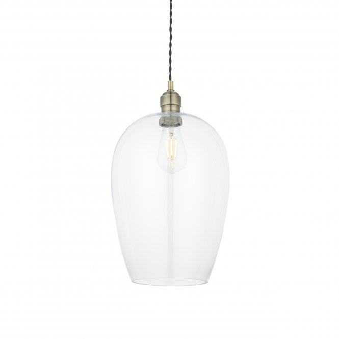  CHALICE Ceiling Pendant in Antique Brass with Clear Glass Shade 137cm