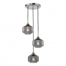 satin nickel 3 light cluster pendant with smoked glass shades
