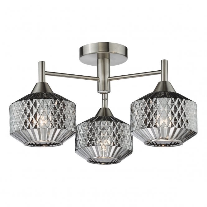 Fabrienne 3 Light Semi-Flush in Satin Nickel with Smoked Glass Shades